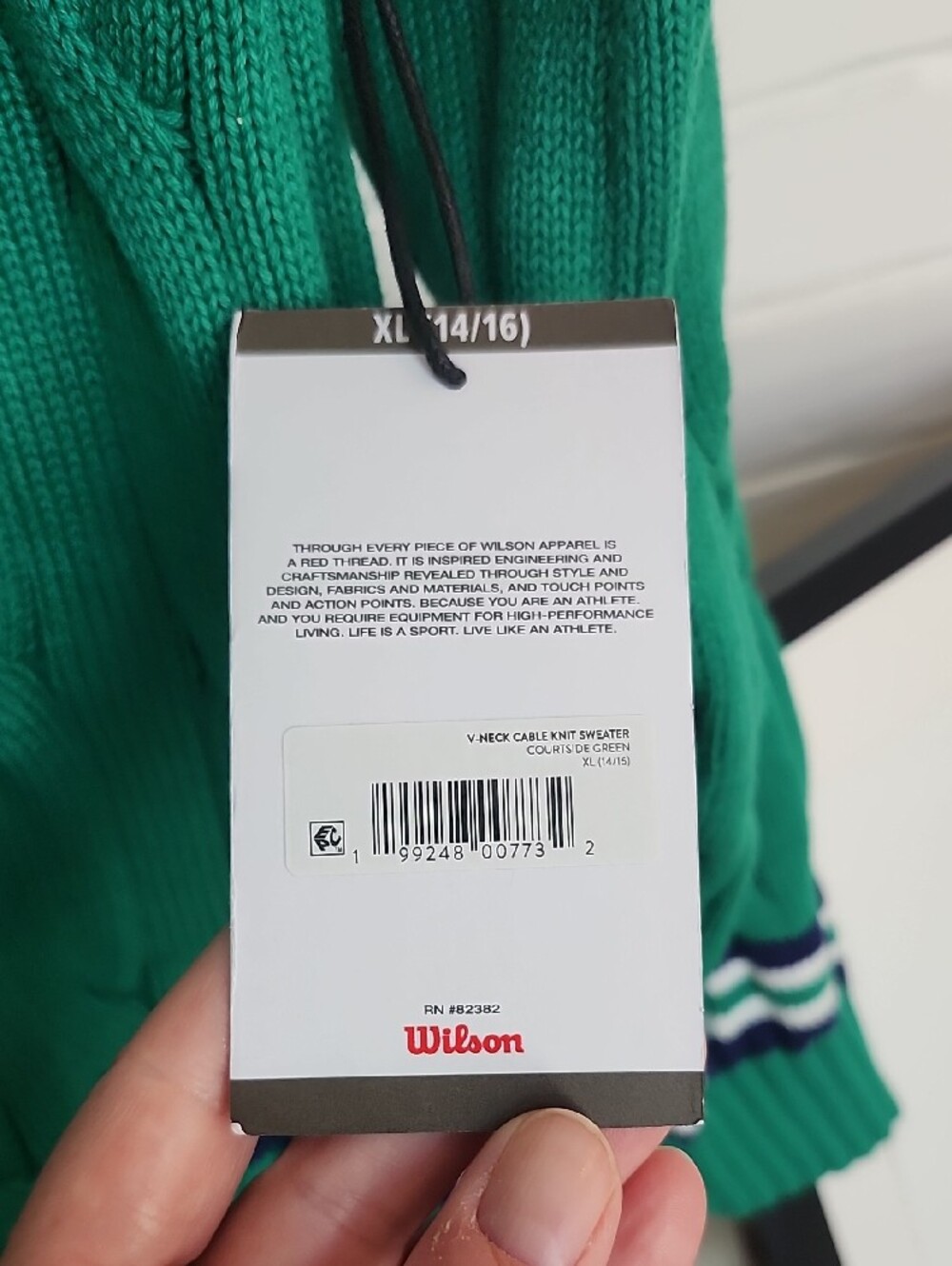 Wilson Green V-Neck Cable Knit Sweater with Striped Trim, Girls Xl 14/16 - Picture 4 of 8